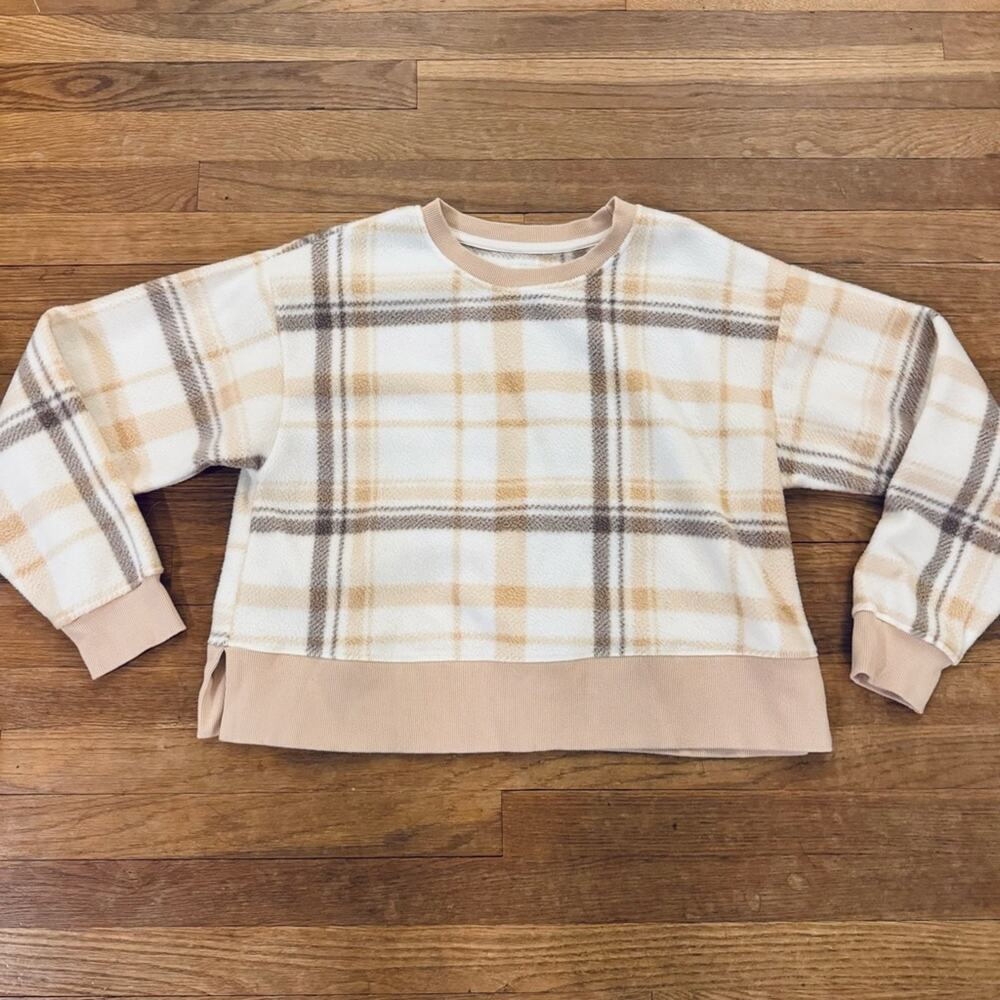 Thread & Supply brown white plush crewneck sweater shirt top size large L
 b58